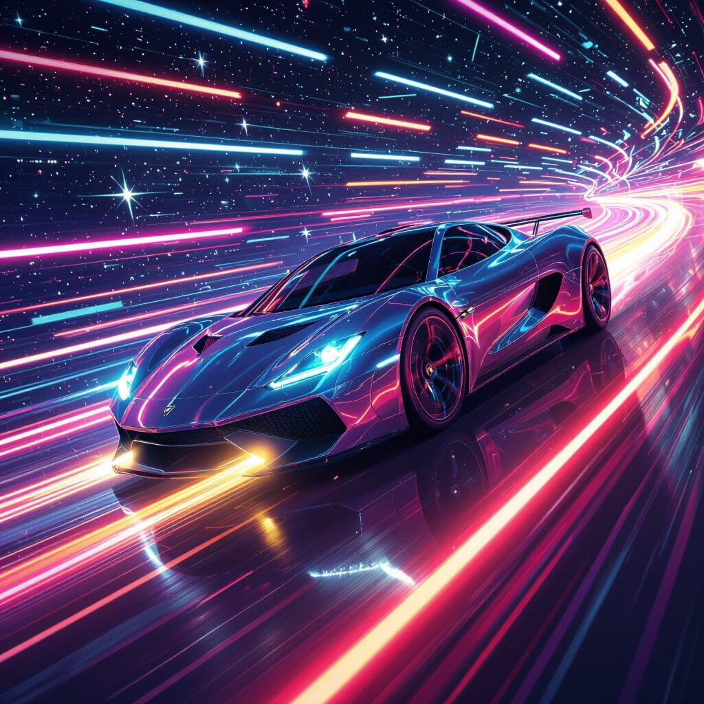 Futuristic Galaxy Car Race in Retro-Futuristic Style