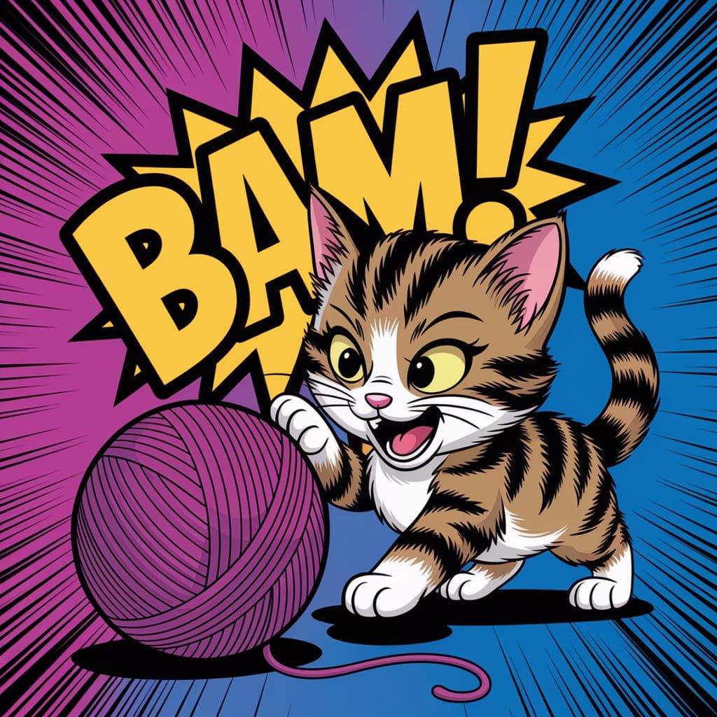Dramatic Kitten vs. Yarn Comic Book Art