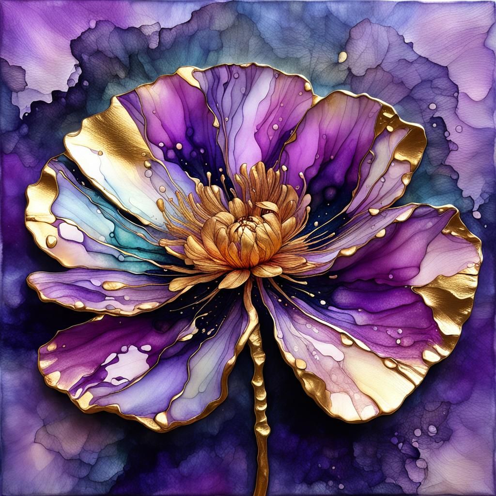 Otherworldly Alcohol Ink Flower in Lilac and Gold
