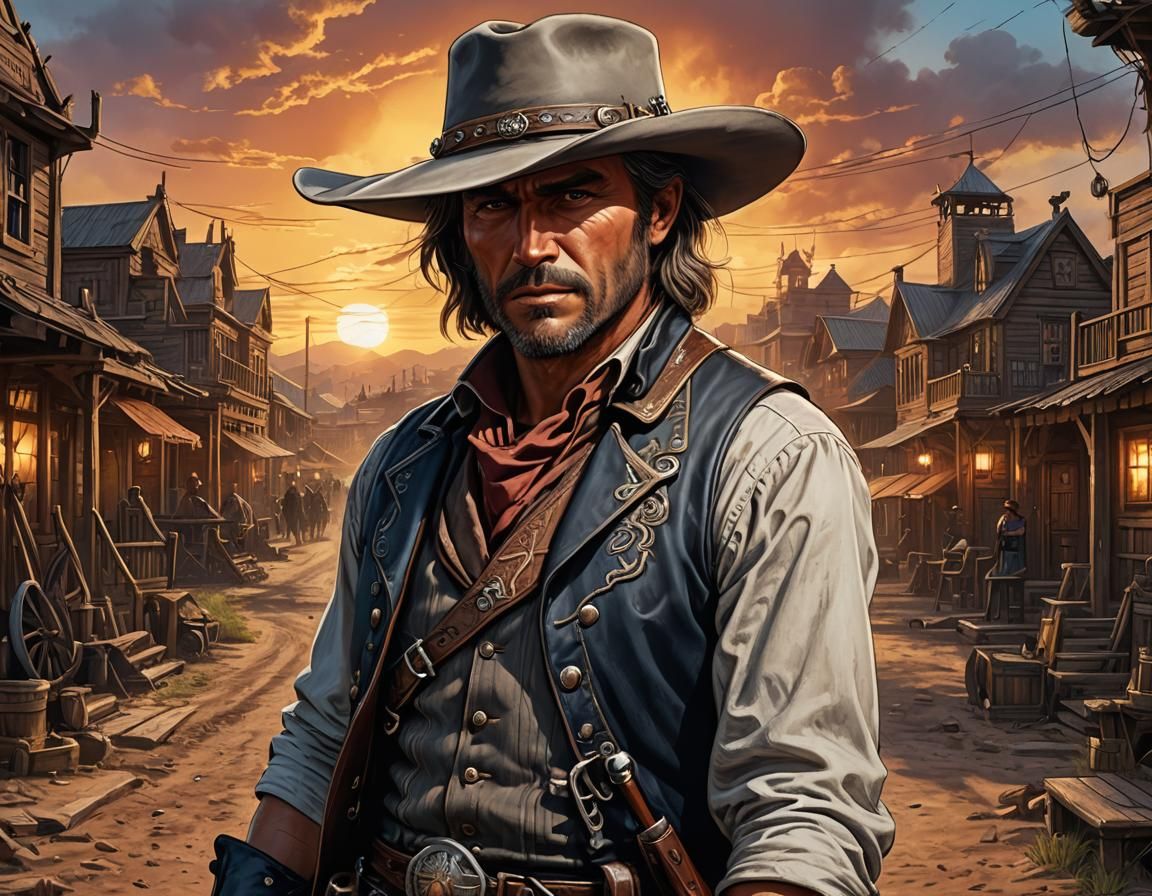 Gunslinger Outlaw Close-Up: Western Storybook Illustration