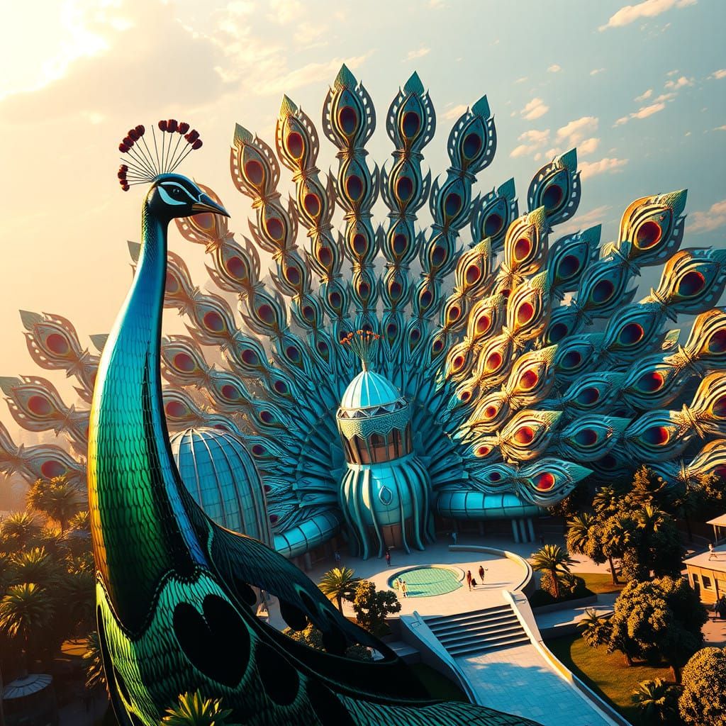 Peacock-Inspired Building Center in Iridescent Feathers and...