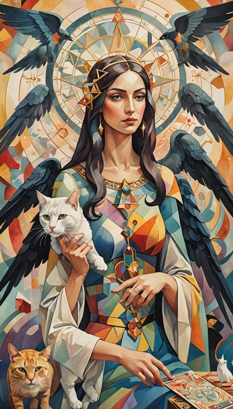 Cubist Tarot Card: Angel Inspires Artist