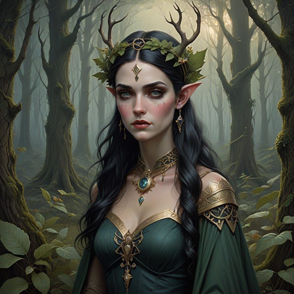 Whispering Horned Forest Spirits in Dark Romanticism