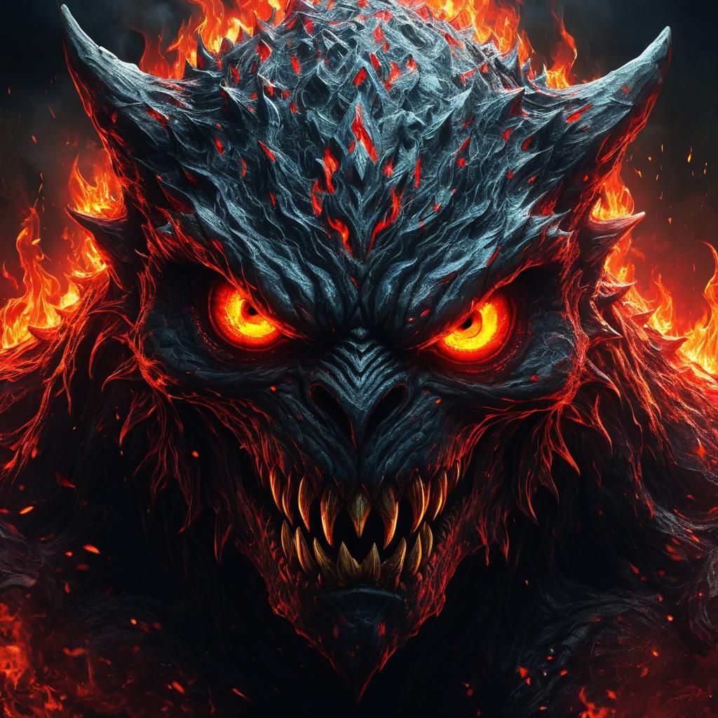 Terrifying Fire-Breathing Monster with Red Eyes