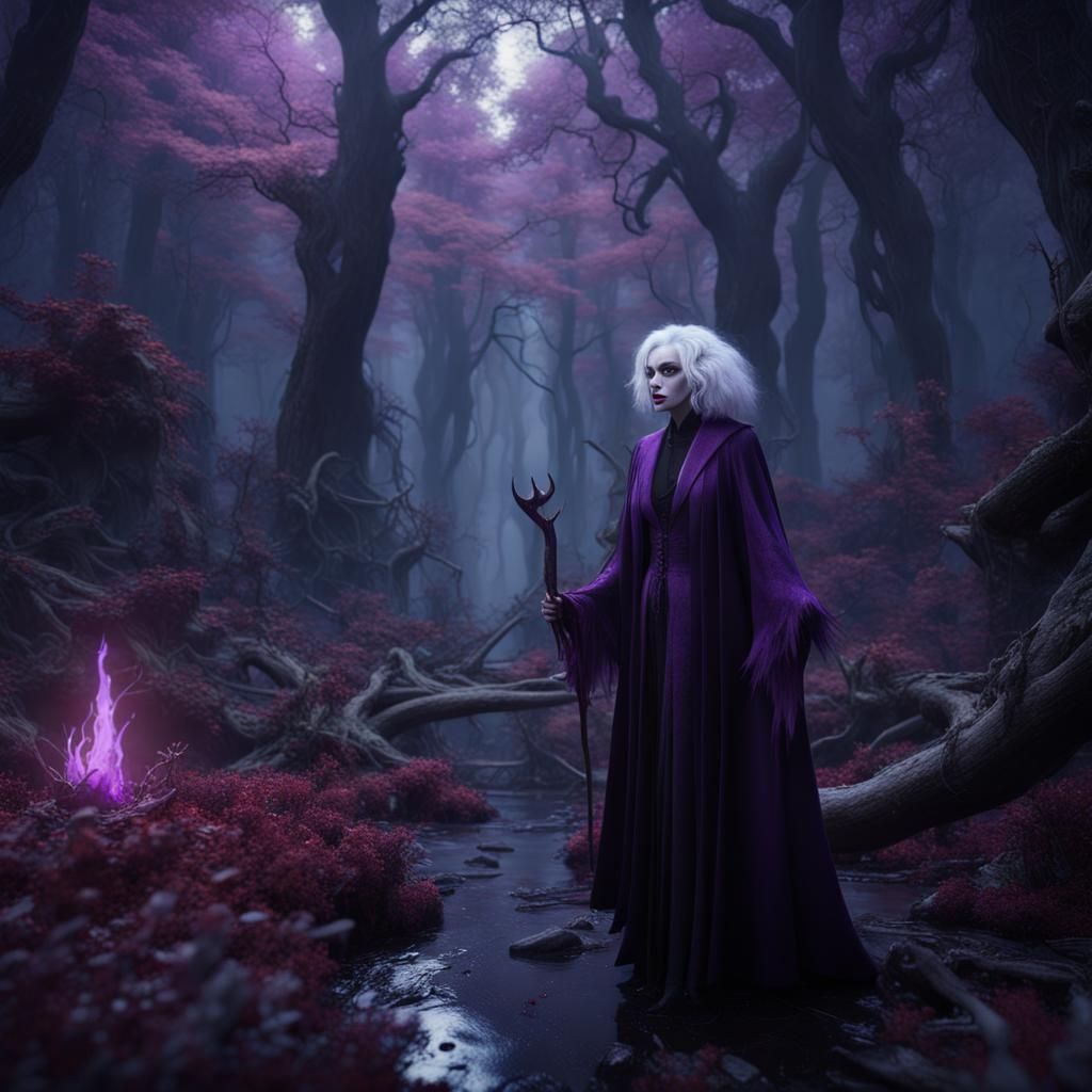 Enchanting Dark Forest with Evil Sorceress