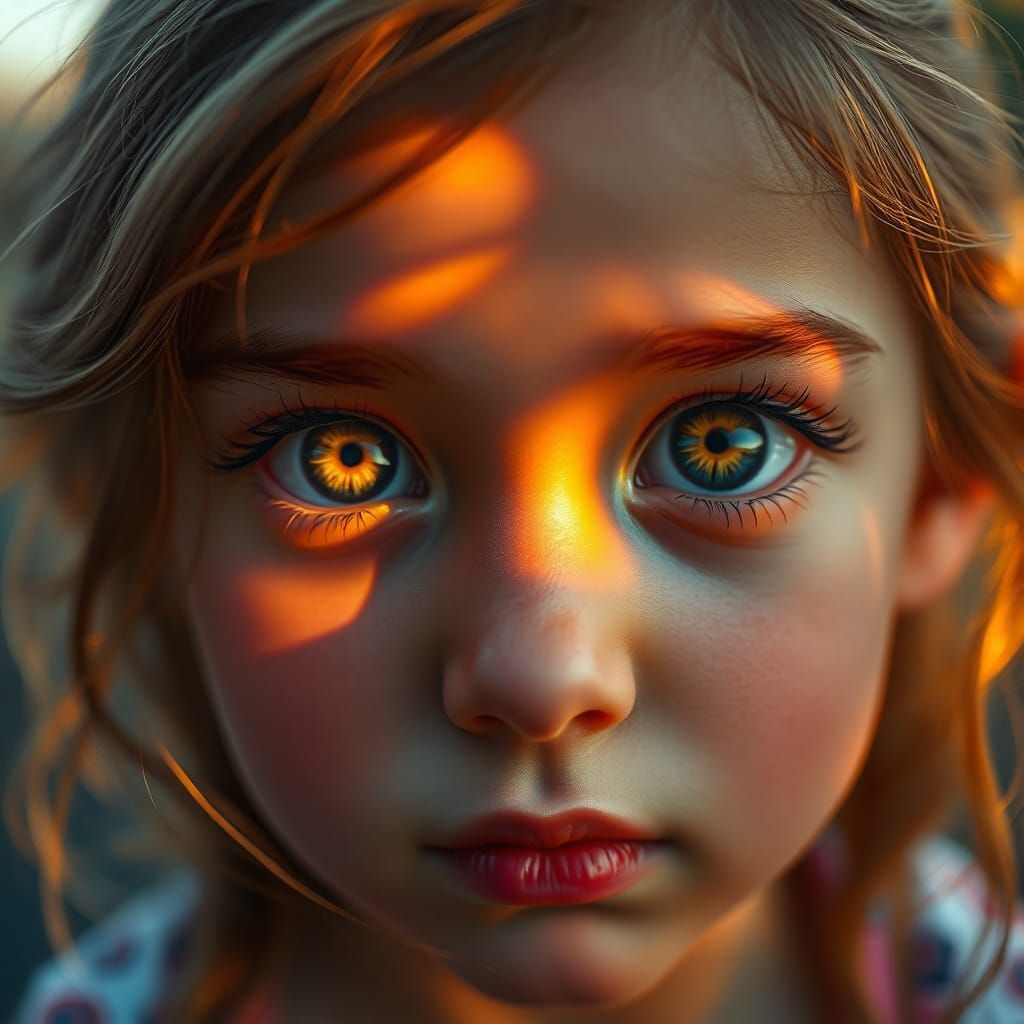 Little Girl's Wide-Eyed Wonder in Golden Light