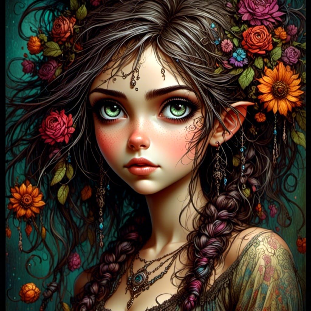 Gypsy Girl in Steampunk Style, Digital Oil Painting