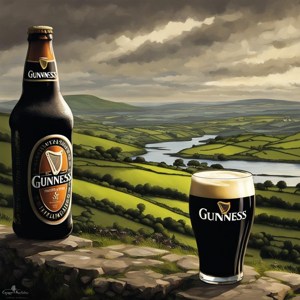 Guinness Pint in Ireland Landscape, Sinister Fantasy Art