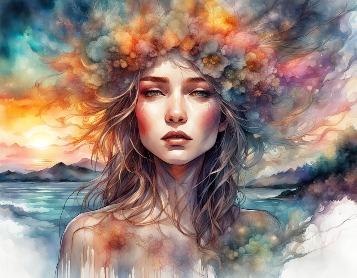 Summerscape Sunset: Digital Watercolor Illustration