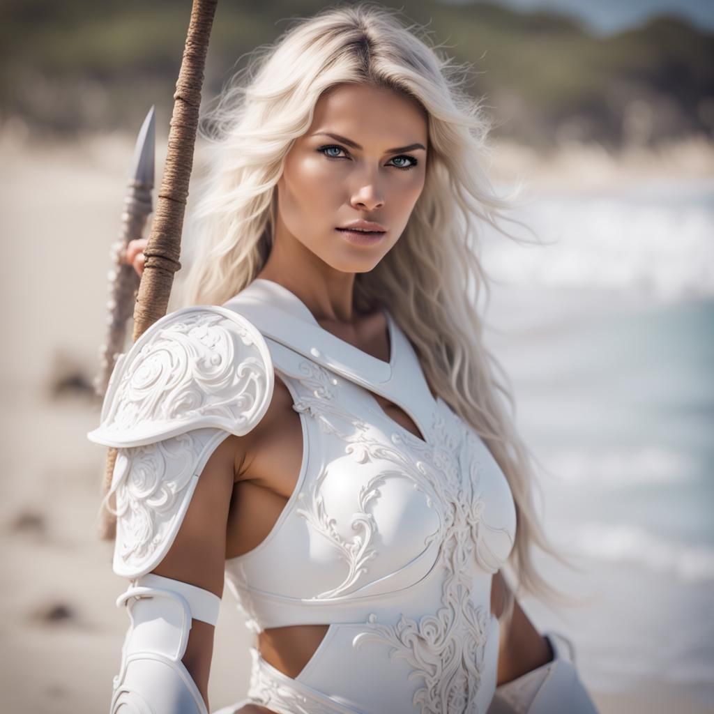 Fantasy Warrior Women on White Sand Beach