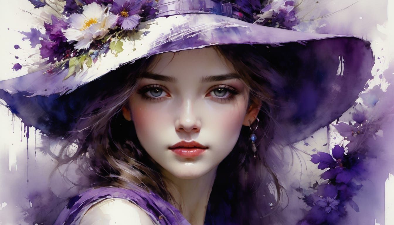 Elegant Woman in a Vibrant Watercolor Portrait