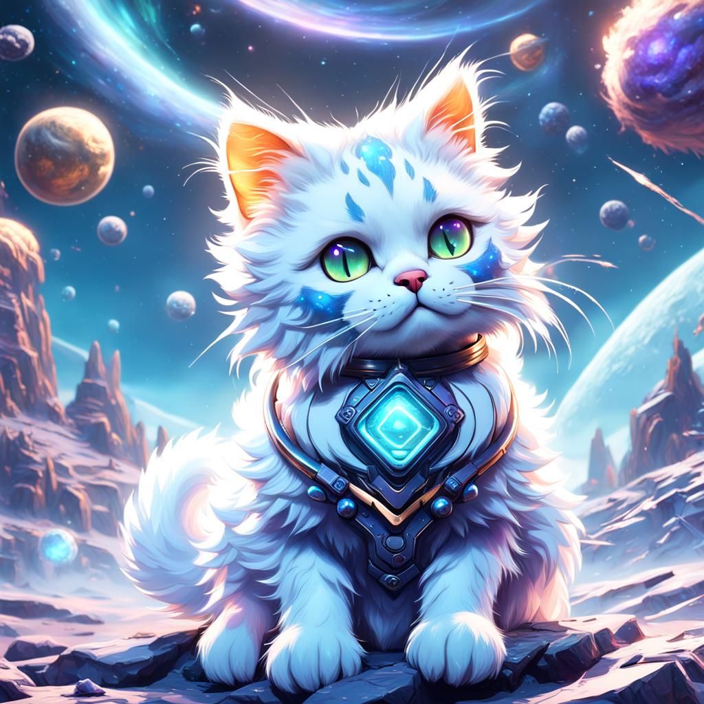 Cute Space Cat: Detailed Matte Painting