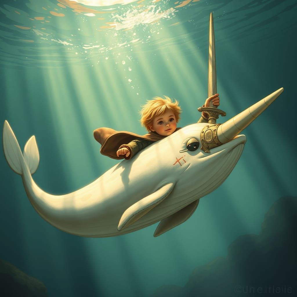 Child Knight and Narwhal Underwater Fantasy