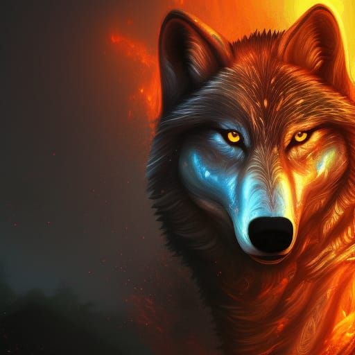 Fiery Ice Wolf Digital Painting