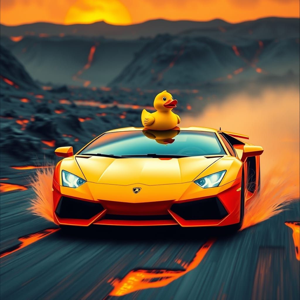 Vibrant Lamborghini Speeds Through Lava Landscape with Tiny ...