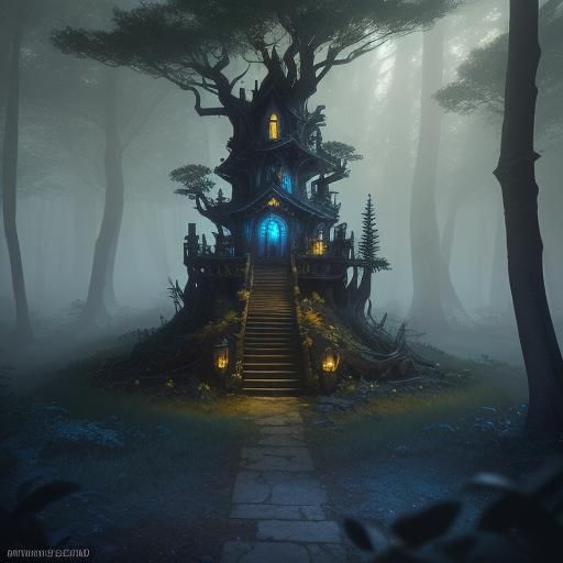 Mystical Forest: Old Lantern in Fantasy Realism