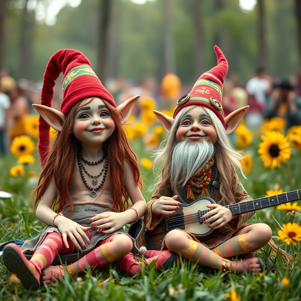 Hippie Elves Enjoying Woodstock Festival