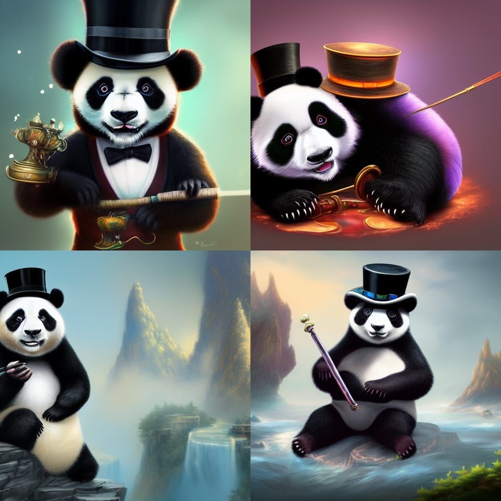 Panda with Top Hat: Detailed Matte Painting