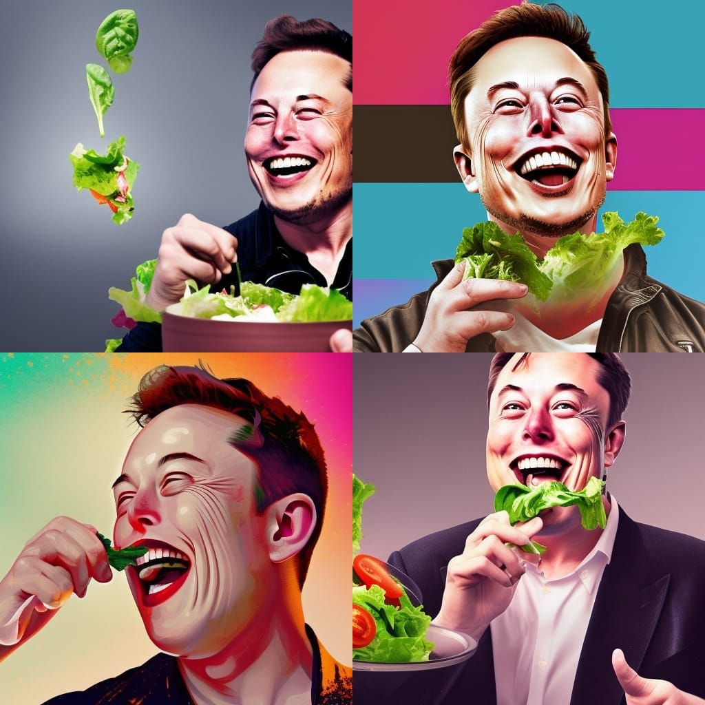Elon Musk Laughing and Eating Salad