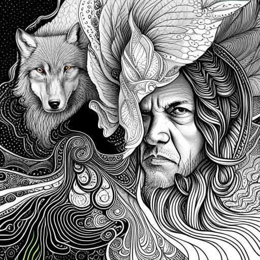 American Indian with Wolf Totem