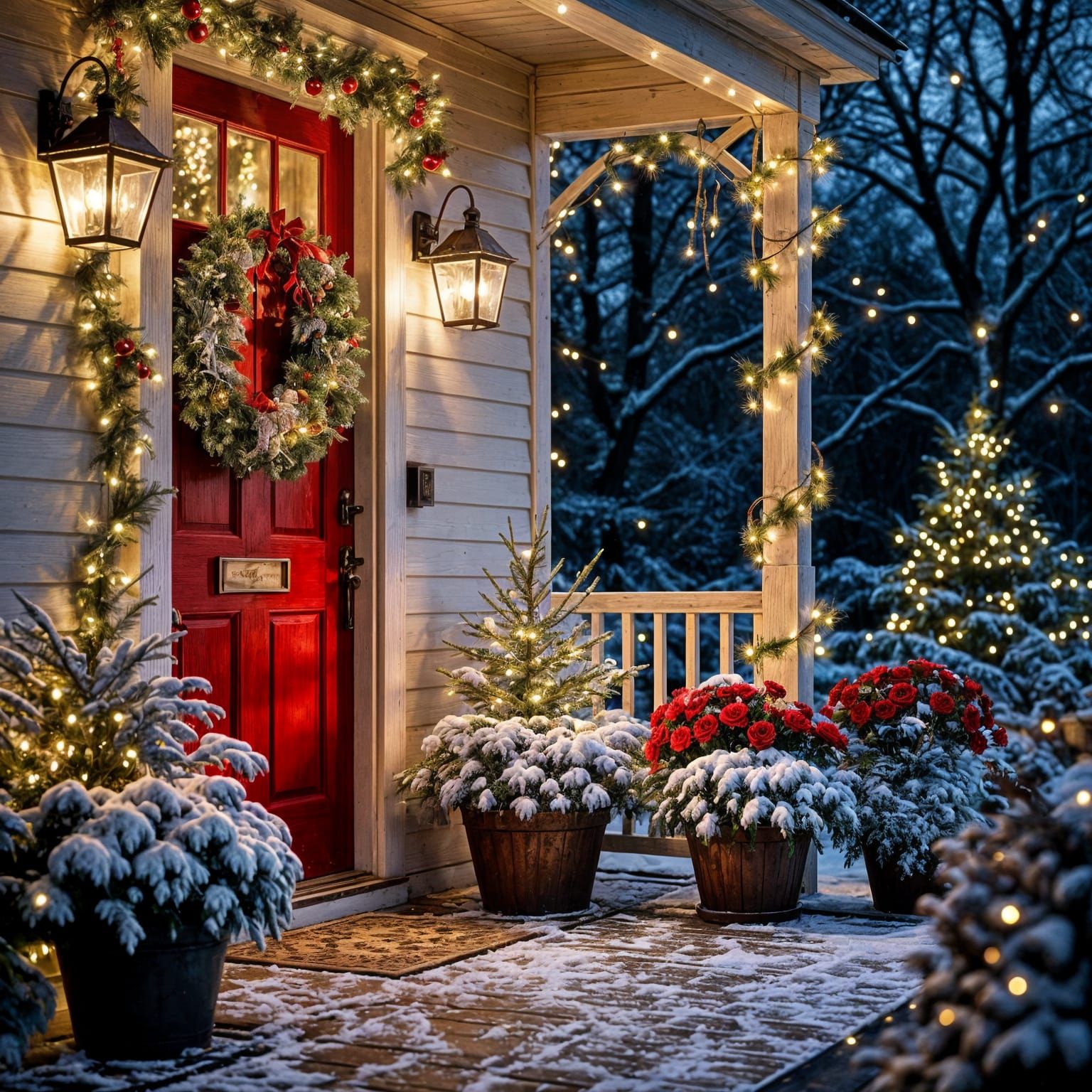 Magical Vintage Christmas Porch at Night