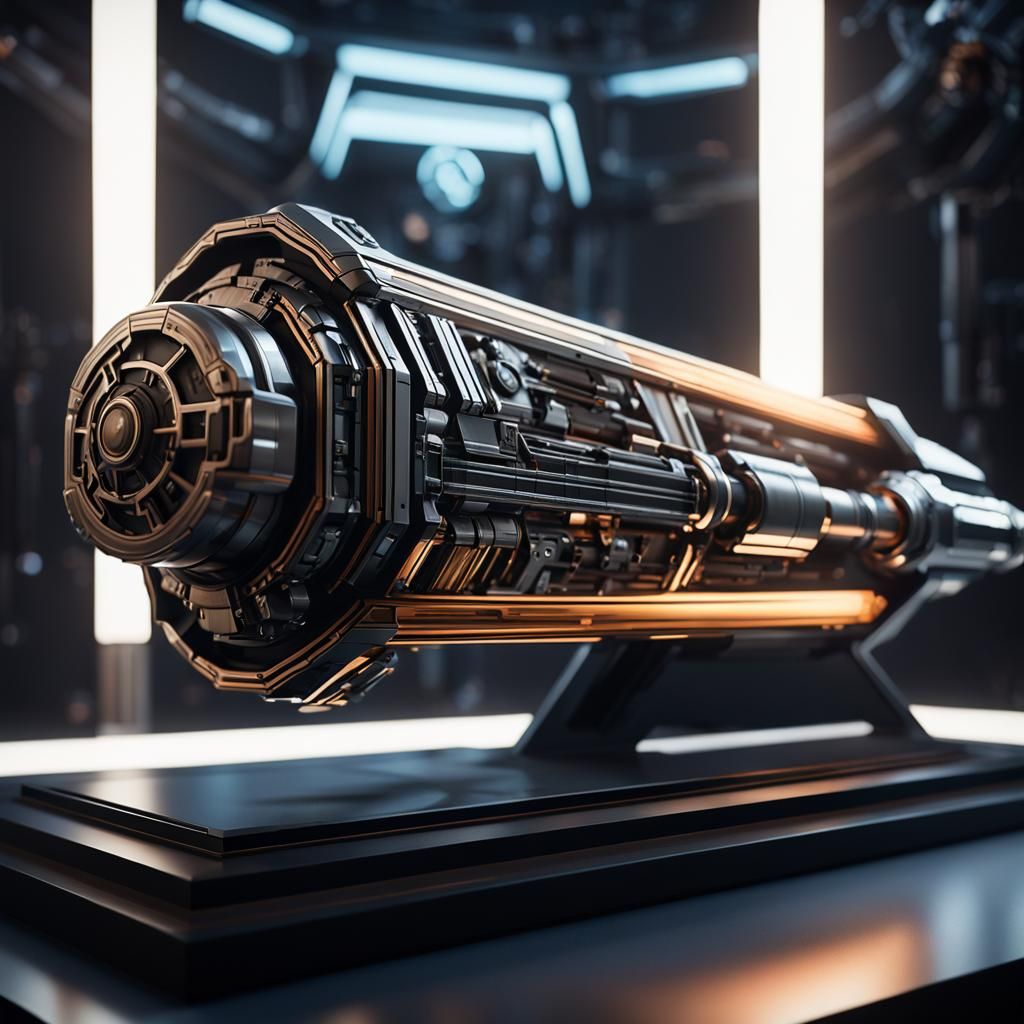 Lightsaber Hilt Museum Display: Sci-Fi Cinematic Render