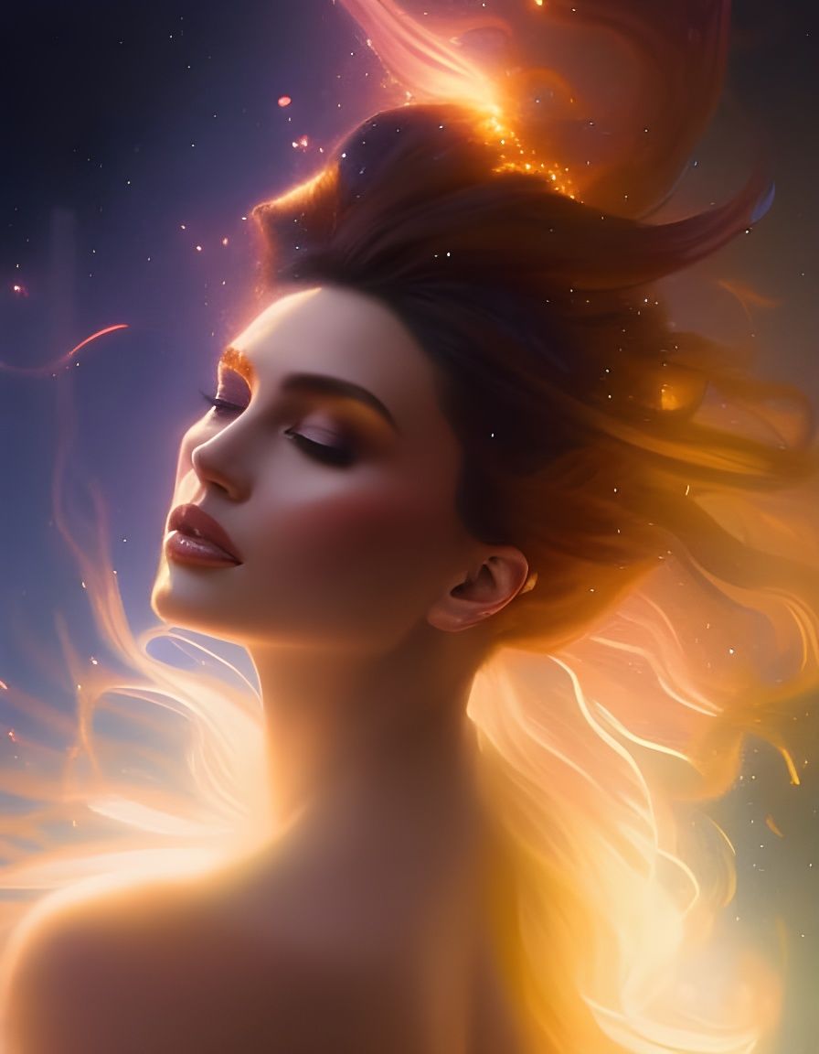 Bioluminescent Aura Portrait in Gouache Style