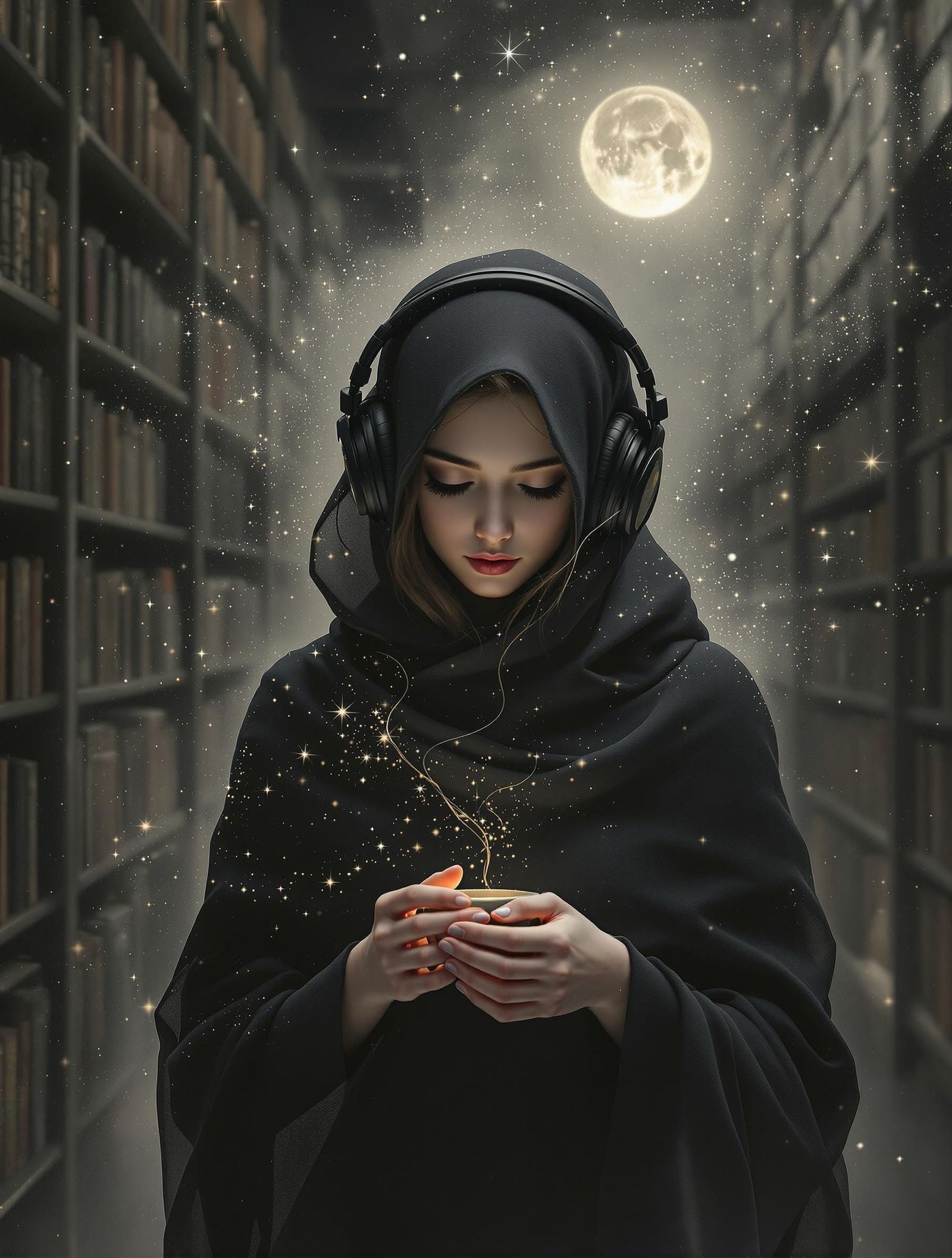 Ethereal Library Figure Lost in Memories