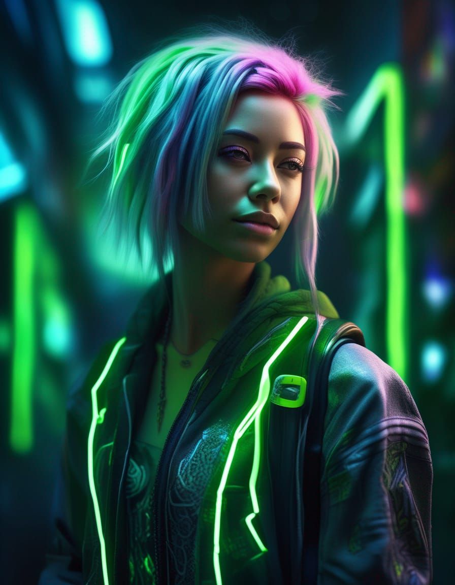 Neon Cyberpunk Girl in Hyper-Realistic Style