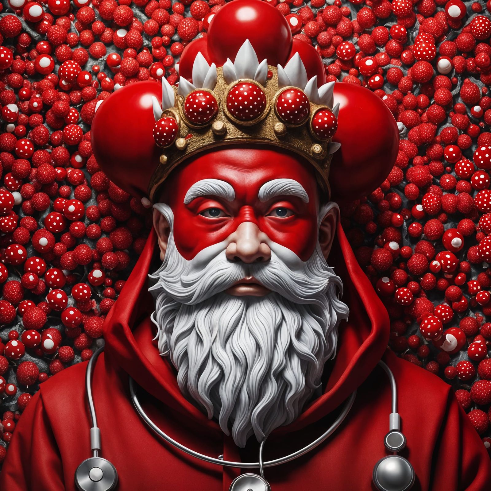 Gnome Statue with Oni Mask in 3D Render