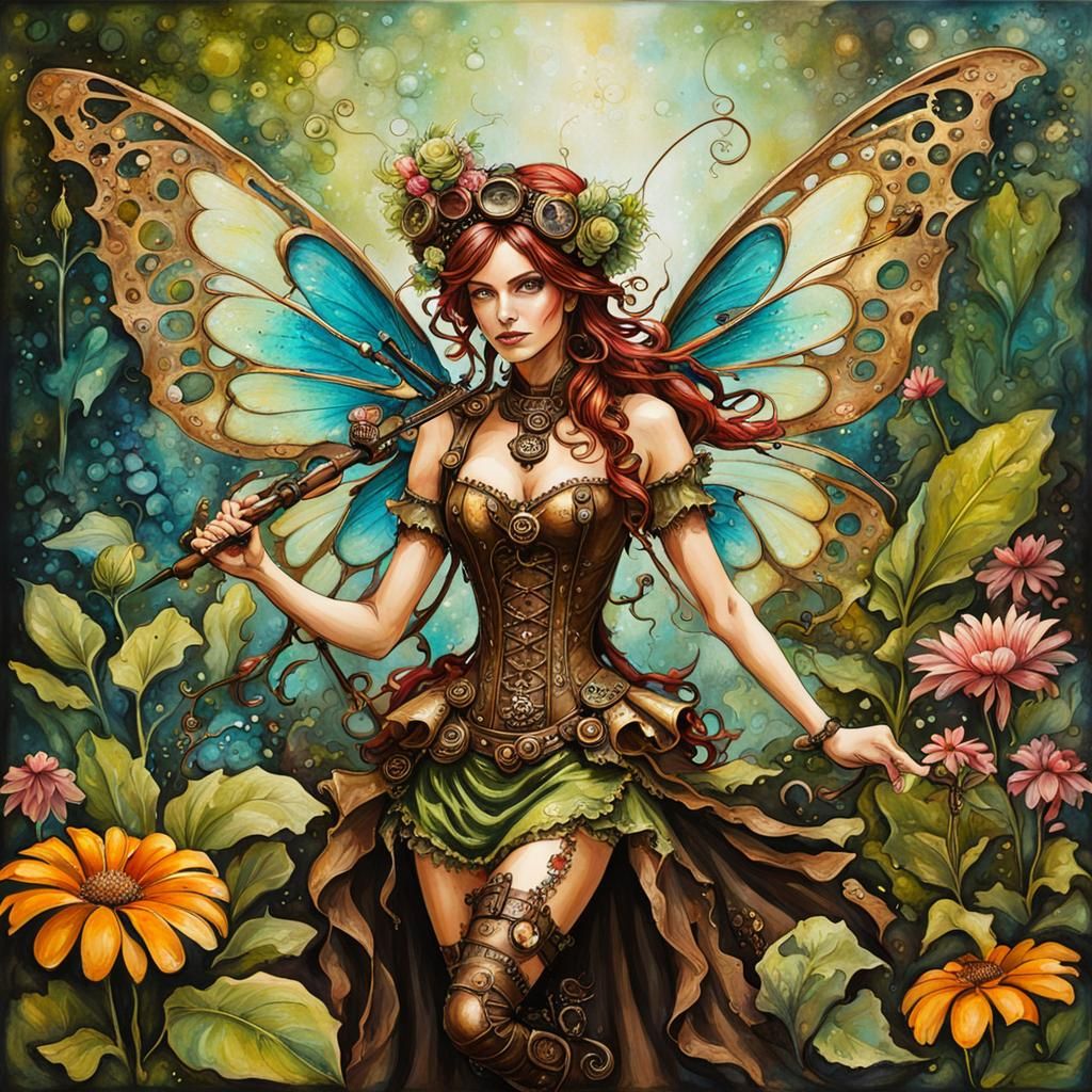 Steampunk Fairy in Eden: Stain-Glaze Painting