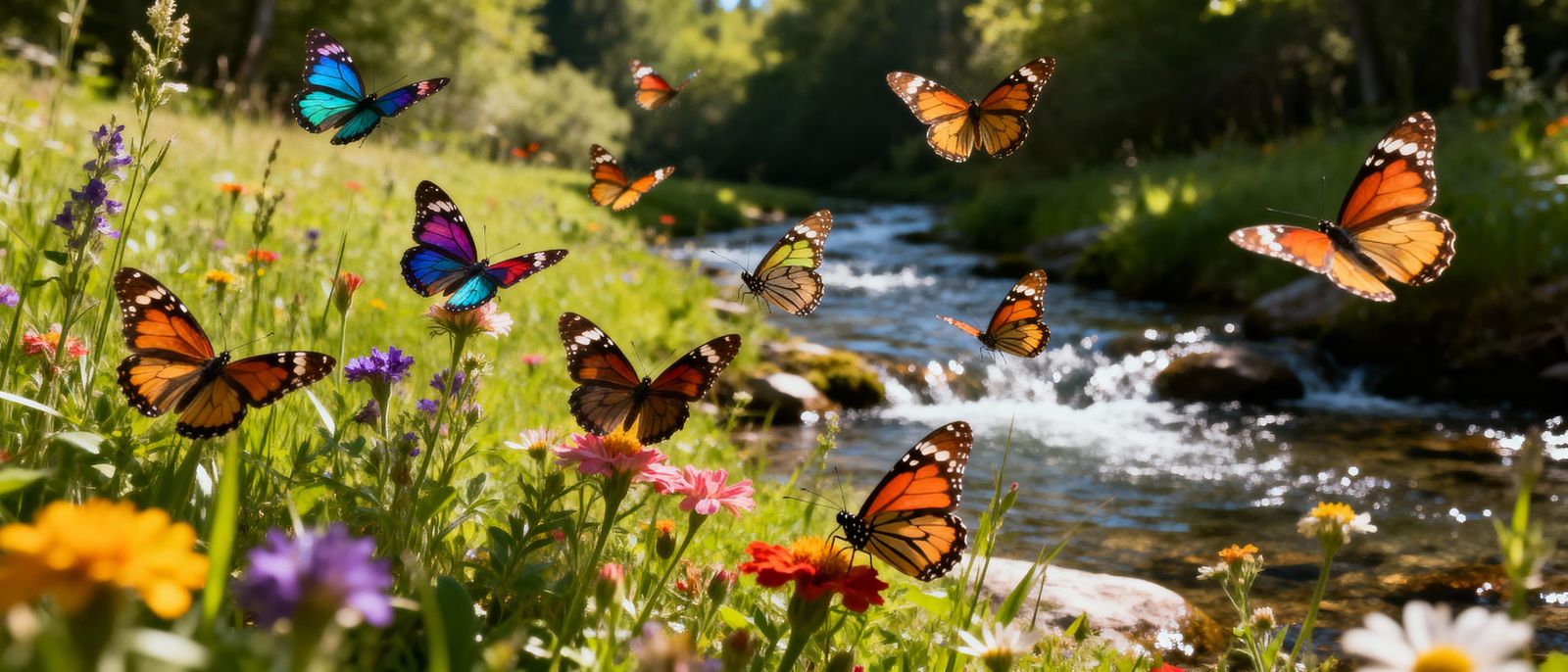 Dozens of Colorful Butterflies in a Hyperrealistic Field