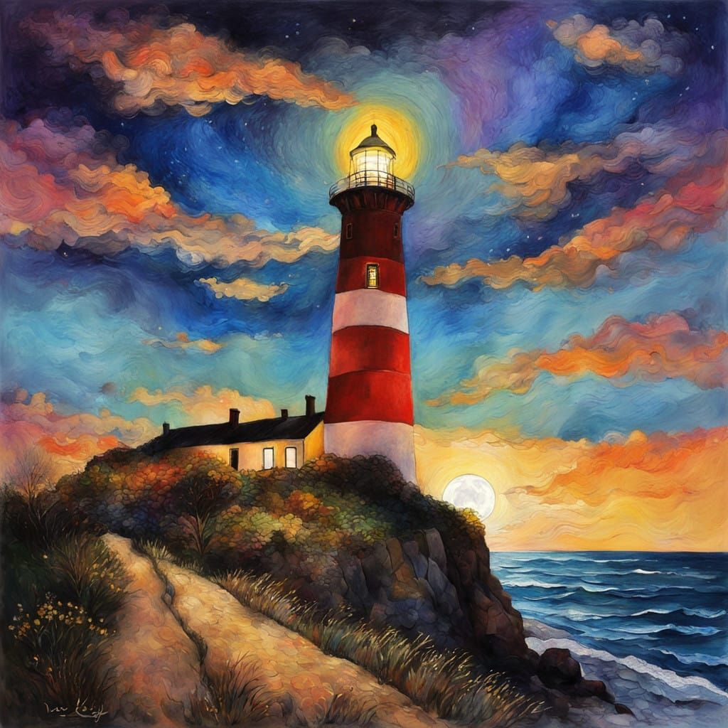 Surreal Coastal Scene Under Starry Night Sky