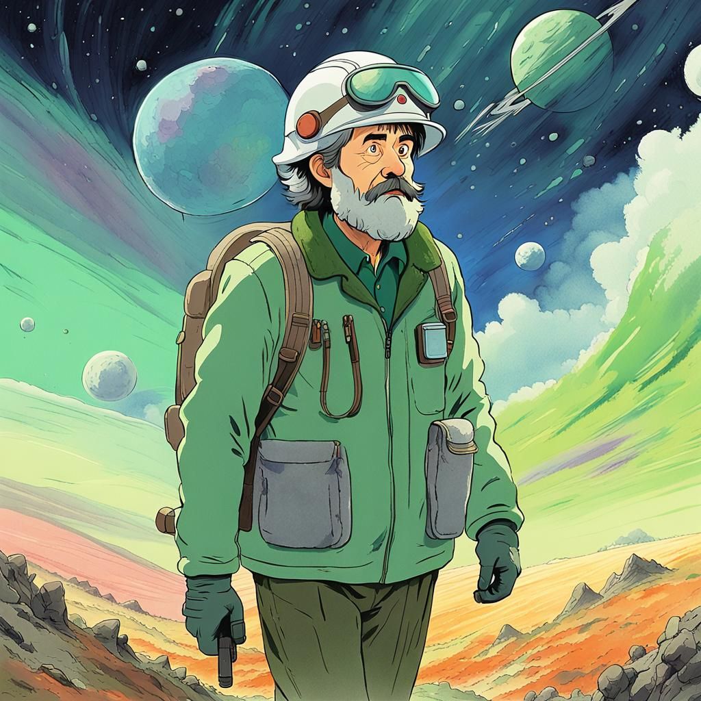 Geologist on Alien Planet, Studio Ghibli Style