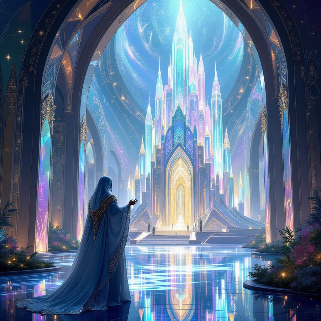 Cosmic Cathedral Design in Painterly Style