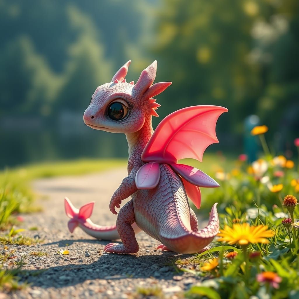 Endearing Dragon Takes a Leisurely Lakeside Stroll in a Vibr...
