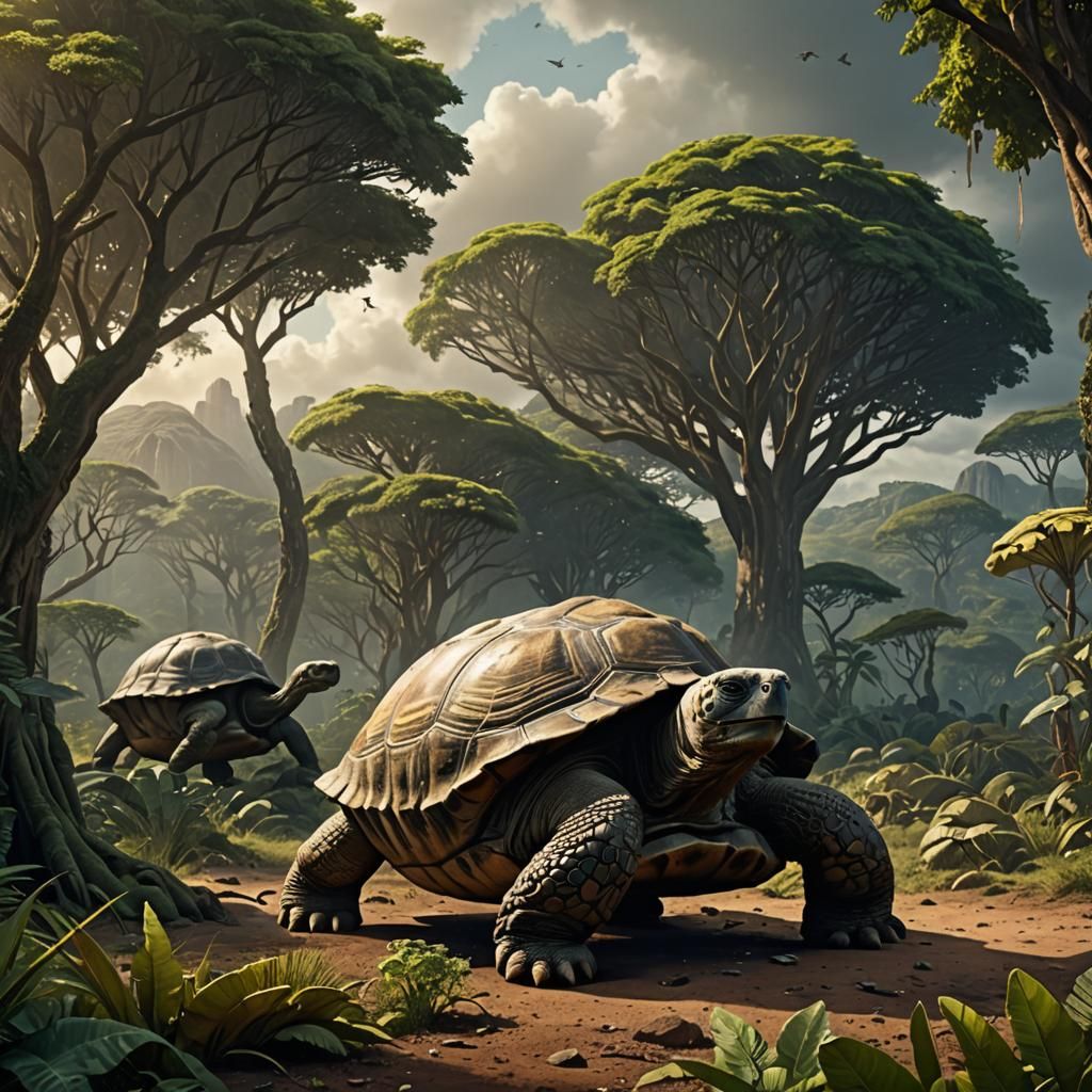 Giant Tortoise in the Wild: Digital Matte Painting