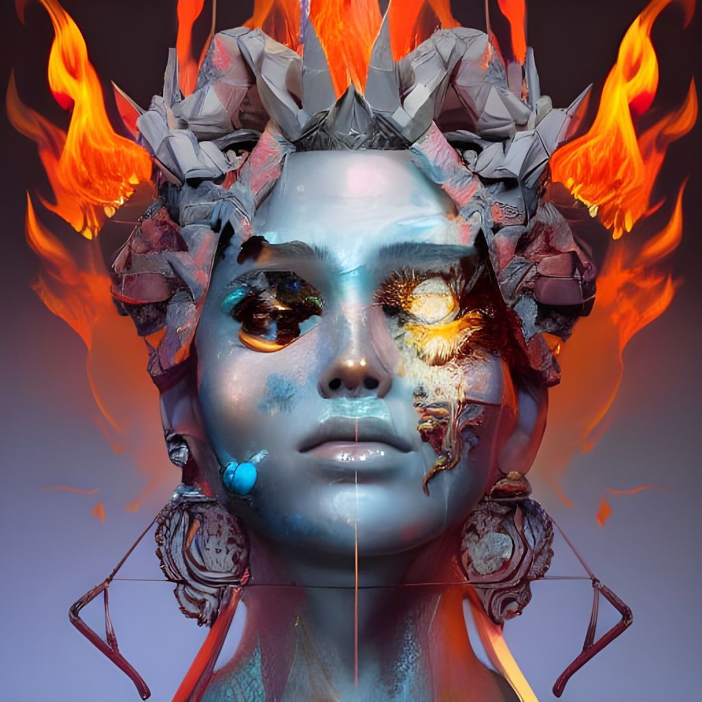 Flaming Origami Goddess: Hyperdetailed Fantasy Art