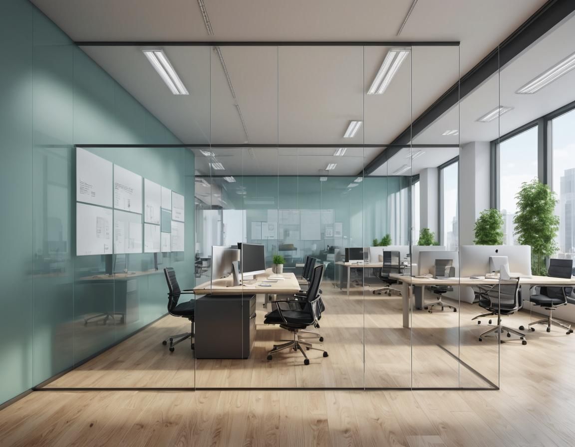 Glass Office Room Wall Mockup in 3D Rendering