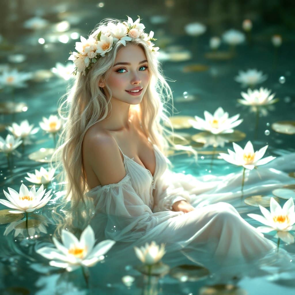 Water Nymph in a Dreamy Springtime Oasis