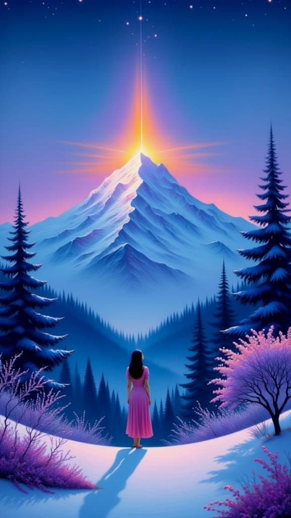 Luminous Mountain Beacon in Twilight Landscape