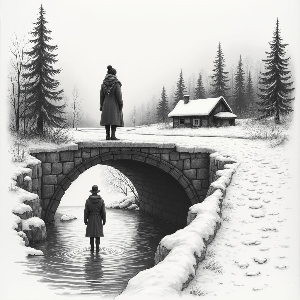 Woman Contemplates Ripples of Reflection in a Crumbling City...