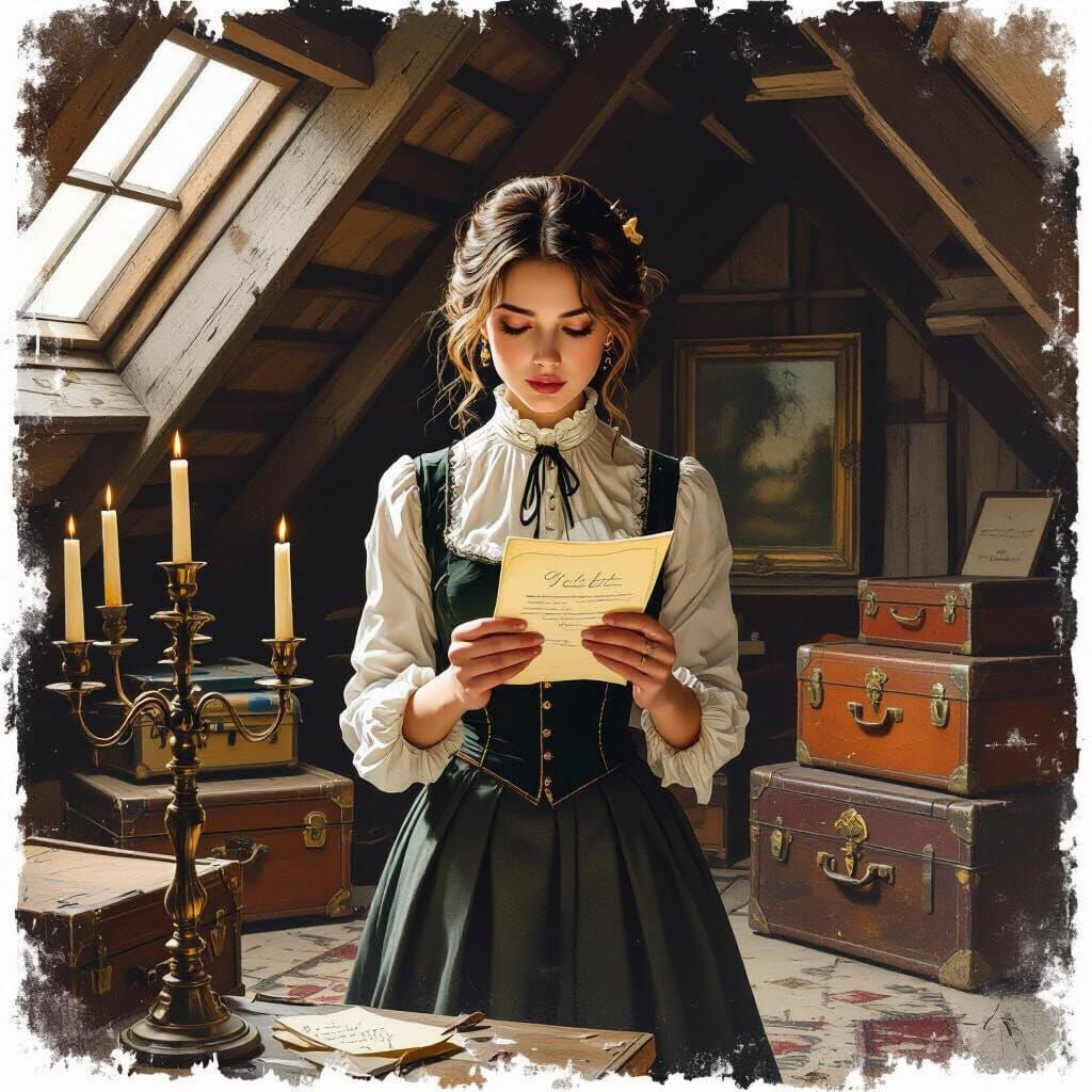 Woman Discovers Secret Letter in Dramatic Lighting