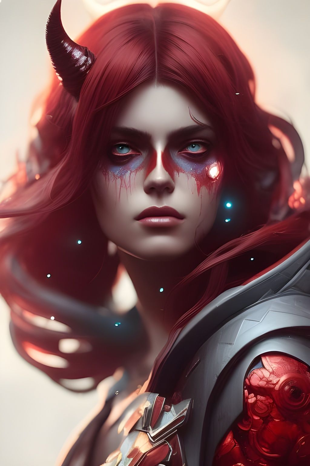 Beautiful Red-Skinned Demon Portrait in Digital Art Style