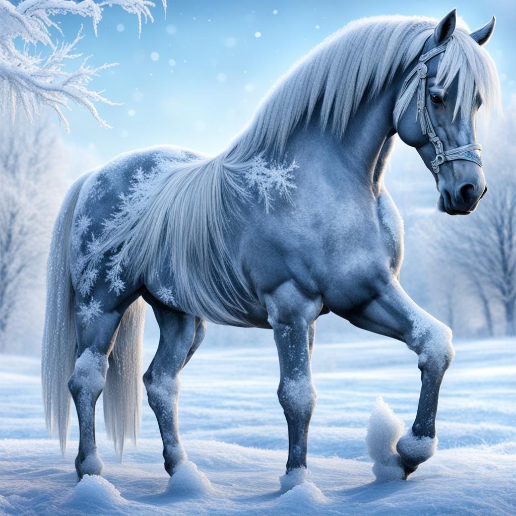 Frozen Horse Sculpture Made of Frost and Ice