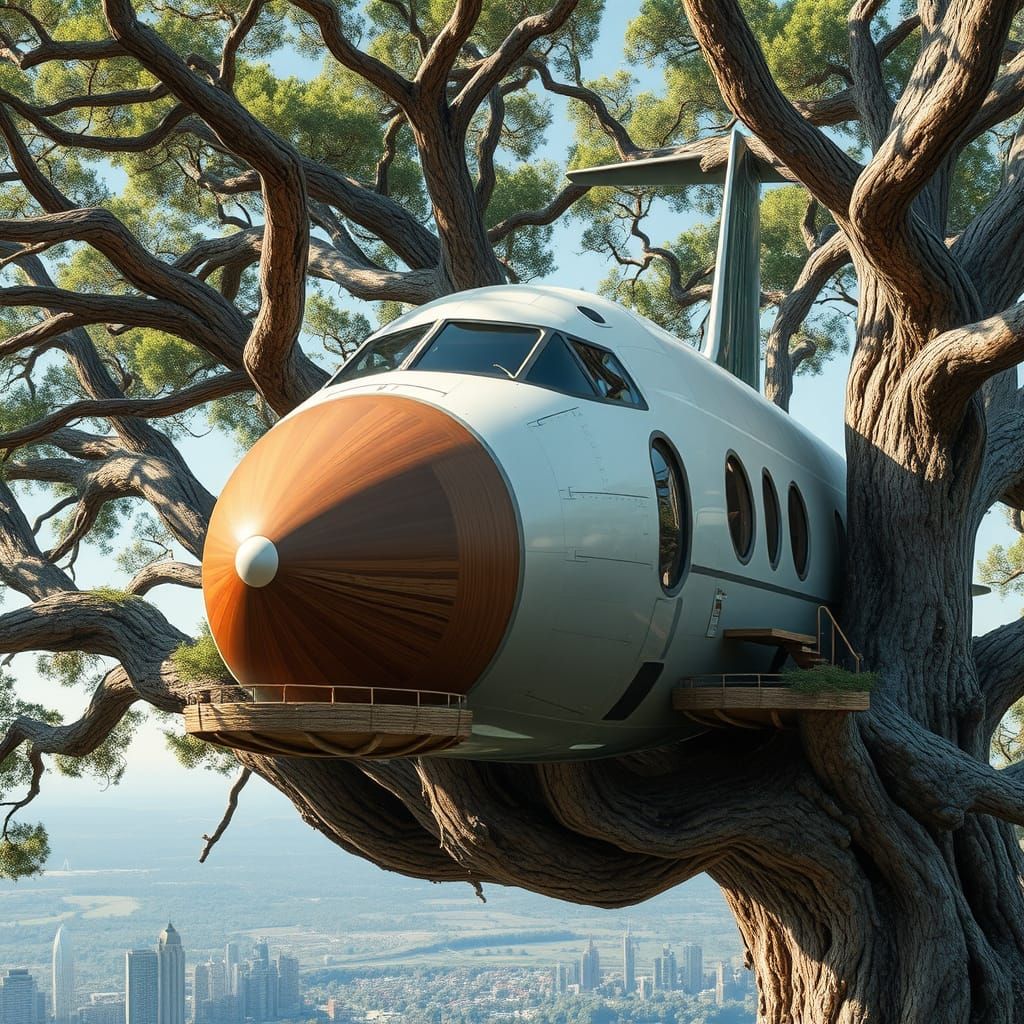 Surreal Treehouse Made from Aerodynamic Airplane Fuselage in...
