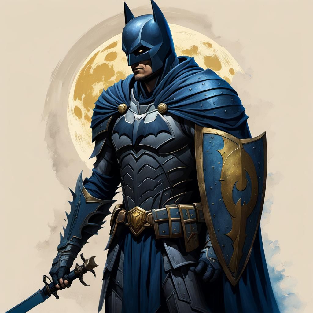 Knight Batman Before Moon Mural in Fantasy Art Style