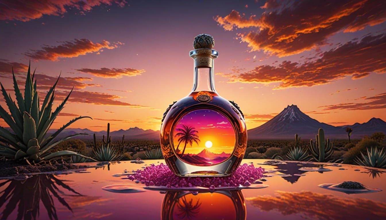 Surreal Tequila Sunrise Scene in Dreamlike Atmosphere