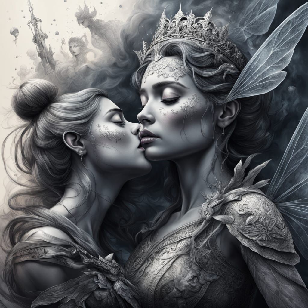 Surreal Charcoal Sketch of Queen and Tinkerbell in Ethereal ...