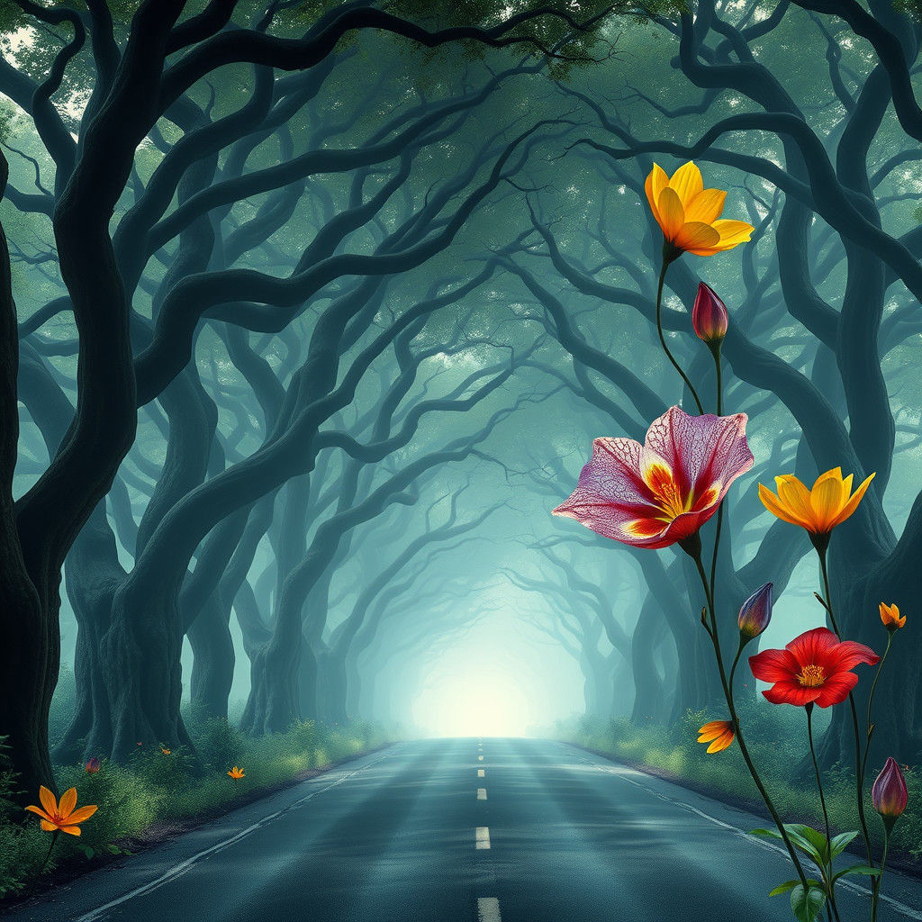 Mystical Road with Exotic Flowers, Concept Art